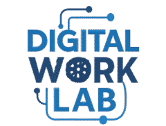 Digitalworklab logo with modern typography and digital circuit design in blue and gray colors
